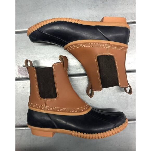 Lands' End Shoes - Lands End Duck Boots Womens 8.5B Leather Brown Navy Blue Pull On Lined